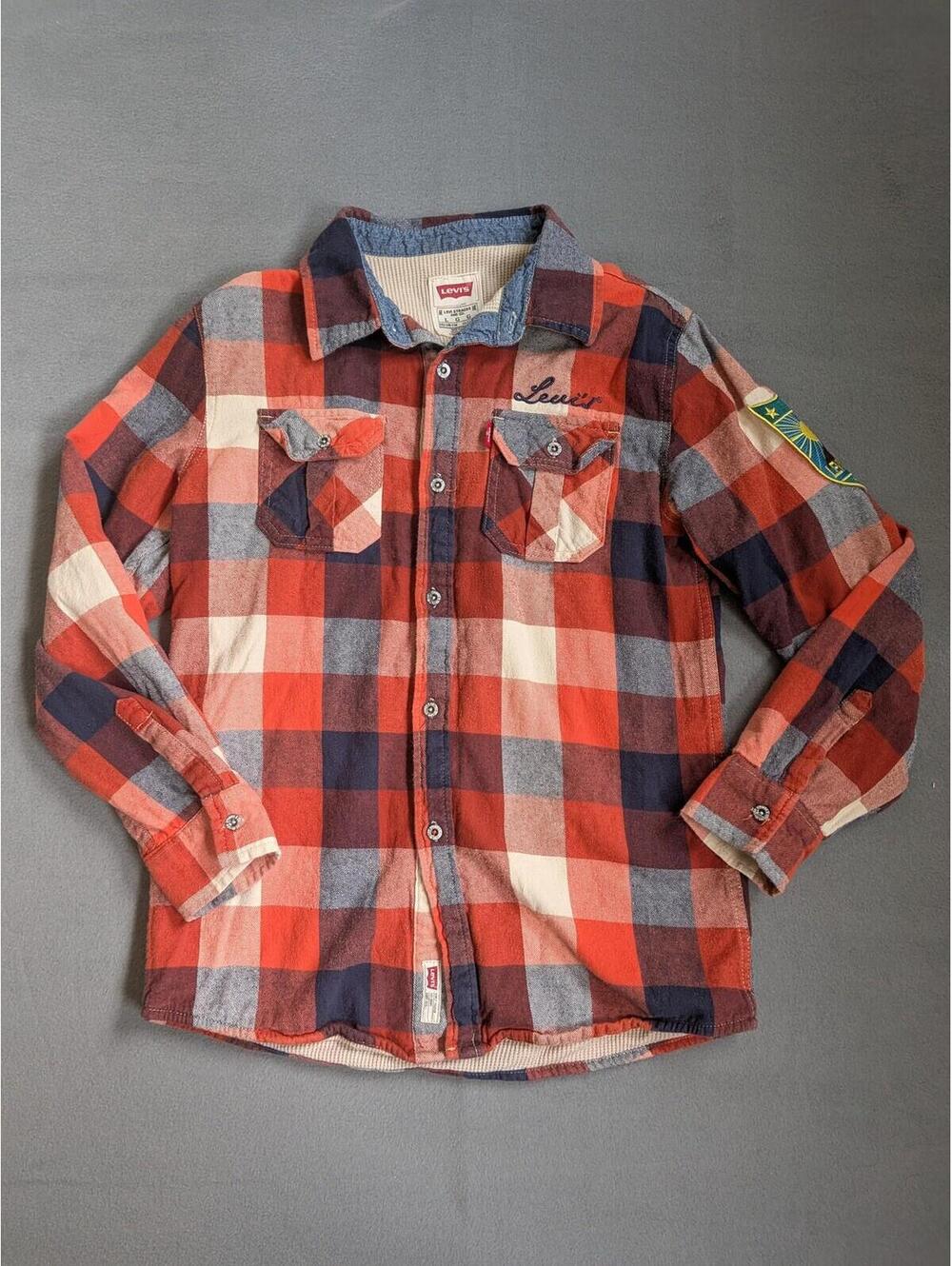 Levi's Shirt Boys 12-13Y Red Plaid Flannel Lined Button Front Patch Pockets